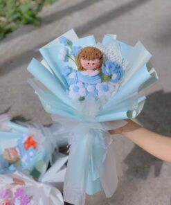 Bouquet of Wool Crochet Flowers, Designed With a Girl in the Center of the Flowers