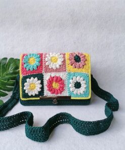 Cotton Yarn Handbag With Colorful Floral Pattern