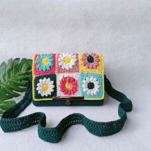 Cotton Yarn Handbag With Colorful Floral Pattern