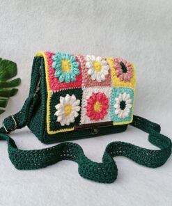 Cotton Yarn Handbag With Colorful Floral Pattern