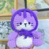 Cute Stuffed Cat With Purple Scarf on Head