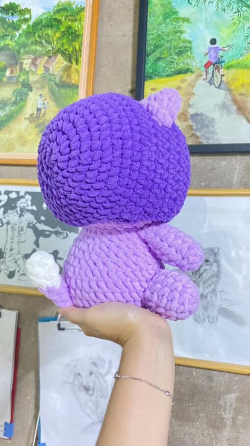 Cute Stuffed Cat With Purple Scarf on Head