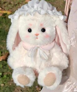 Cute Stuffed Rabbit With Bow Tie Around Neck