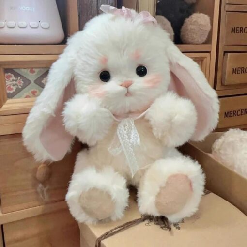 Cute Stuffed Rabbit With Bow Tie Around Neck