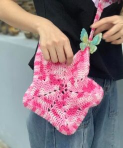 Pink Star Shaped Wool Handbag