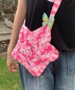 Pink Star Shaped Wool Handbag