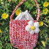 Woolen Handbag With White Apricot Blossom Pattern