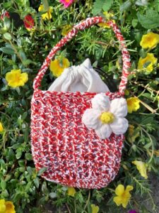 Woolen Handbag With White Apricot Blossom Pattern