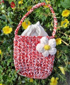 Woolen Handbag With White Apricot Blossom Pattern