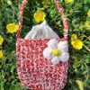 Woolen Handbag With White Apricot Blossom Pattern