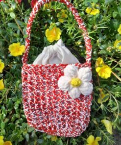 Woolen Handbag With White Apricot Blossom Pattern